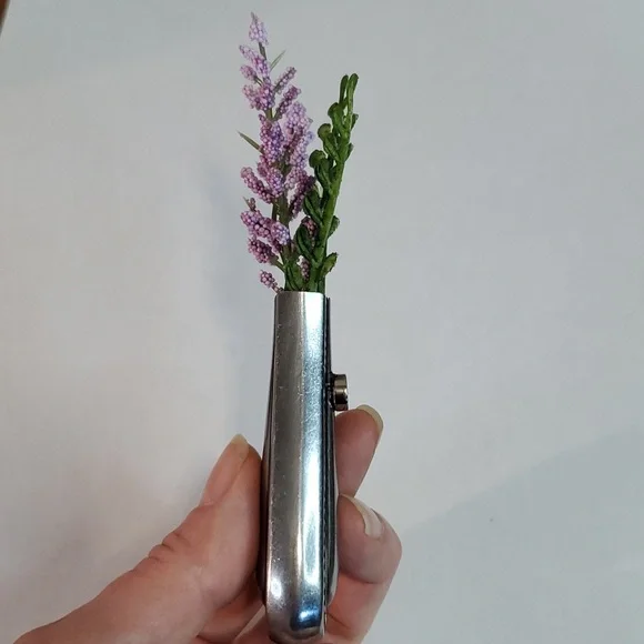 Refrigerator bud vase handcrafted from vintage silverware - Picture 3 of 9